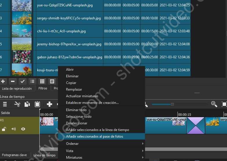 Añadir imágenes seleccionadas al pase de fotos