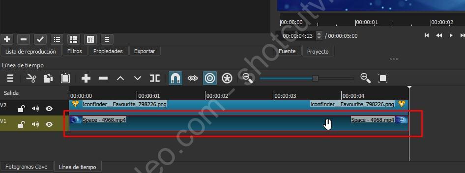 Seleccionar pista de vídeo en shotcut